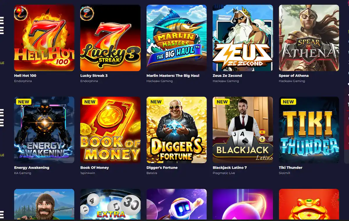 Auswahl an Slot-Titeln in der Spiele-Lobby von Slota Casino